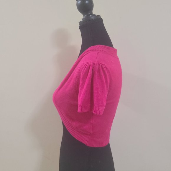 Magenta Hot Pink MAJORA Barbiecore Knit Short Sleeve Shrug - Picture 3 of 5